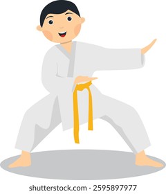 Kid Karate Illustration with Happy Expression. Isolated Vector Character.