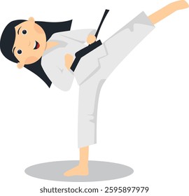 Kid Karate Illustration with Happy Expression. Isolated Vector Character.