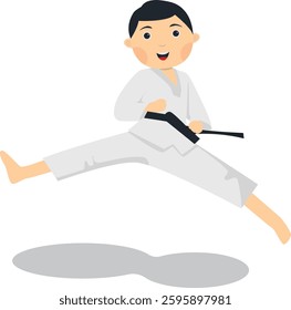 Kid Karate Illustration with Happy Expression. Isolated Vector Character.