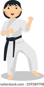 Kid Karate Illustration with Happy Expression. Isolated Vector Character.