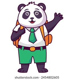 Kid kawaii animal tropical ir a la escuela.Animalista personaje infantil.Lindo animal student.Back to school.Cartoon oso panda yendo a la escuela.Un cachorro de león lindo alegre en un uniforme de la escuela con bolsa .