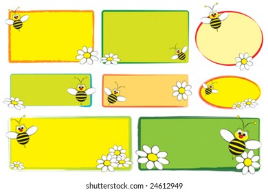 Schildkröten mit Bienen und weißen Gänseblümchen - Etiketten für Kinder
