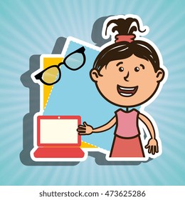kid with laptop computer and glasses isolated icon design, vector illustration  graphic 