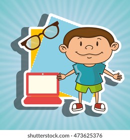 kid with laptop computer and glasses isolated icon design, vector illustration  graphic 