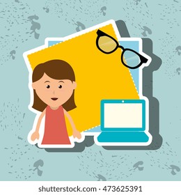 kid with laptop computer and glasses isolated icon design, vector illustration  graphic 