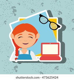 kid with laptop computer and glasses isolated icon design, vector illustration  graphic 