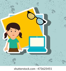 kid with laptop computer and glasses isolated icon design, vector illustration  graphic 