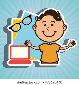 kid with laptop computer and glasses isolated icon design, vector illustration  graphic 