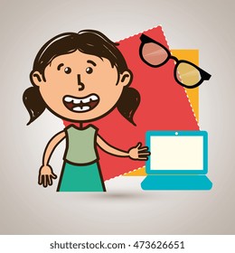 kid with laptop computer and glasses isolated icon design, vector illustration  graphic 