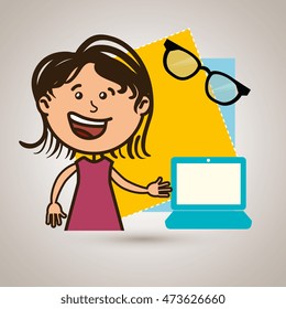 kid with laptop computer and glasses isolated icon design, vector illustration  graphic 