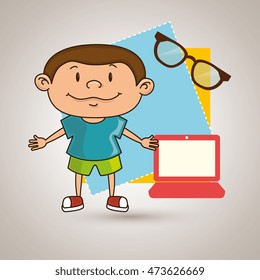 kid with laptop computer and glasses isolated icon design, vector illustration  graphic 