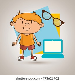 kid with laptop computer and glasses isolated icon design, vector illustration  graphic 