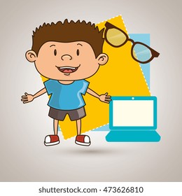 kid with laptop computer and glasses isolated icon design, vector illustration  graphic 