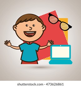 kid with laptop computer and glasses isolated icon design, vector illustration  graphic 