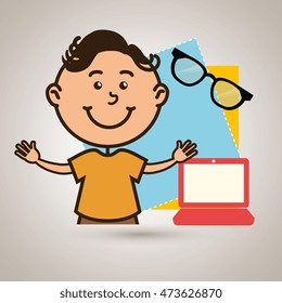 kid with laptop computer and glasses isolated icon design, vector illustration  graphic 