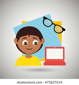 kid with laptop computer and glasses isolated icon design, vector illustration  graphic 
