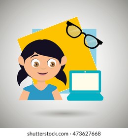 kid with laptop computer and glasses isolated icon design, vector illustration  graphic 