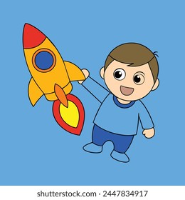 Kid launching toy rocket into the sky during outdoor playtime