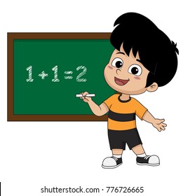 kid learing math in class.vector and illustration.