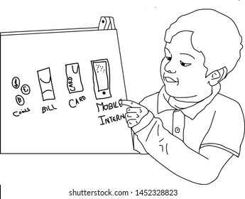 Kid learning technology line art outline vector