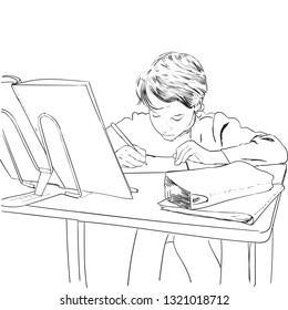 Kid Learns Doing Homework Writing Book Stock Vector (Royalty Free ...