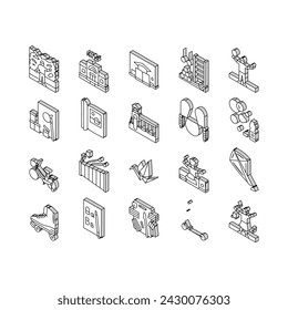 kid leisure child fun happy isometric icons set. park play, children girl, childhood people, boy little, joy, playground game, summer kid leisure child fun happy color line
