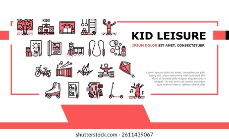 kid leisure child fun happy landing web page vector. park play, children girl, childhood people, boy little, joy, playground game, summer kid leisure child fun happy Illustration
