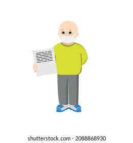 Kid with leukemia holding a file. vector illustration