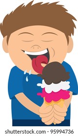 Kid Licking a three scoop ice cream cone