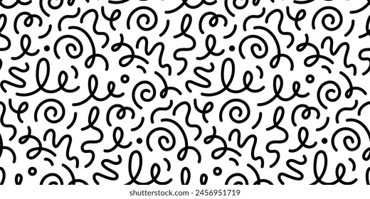 Kid line abstract shape seamless pattern. Abstract cute children party squiggle background design. Fun kid marker line seamless pattern. Cute abstract children background. Vector illustration.