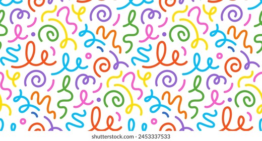 Kid line color seamless pattern. Abstract cute children party squiggle background design. Fun kid color line seamless pattern. Cute abstract children background. Vector illustration