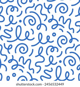 Kid line color seamless pattern. Abstract cute children party squiggle background design. Fun kid color line seamless pattern. Cute abstract children background. Vector illustration