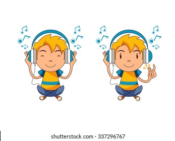 Kid Listening To Music, Vector Illustration