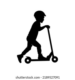 kid logo playing scooter silhouette vector