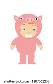 A kid look happy wearing pig costume