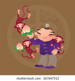 Kid love playing with Chinese zodiac animal - monkeys
Translation of background Chinese character: The Year of the Monkey 