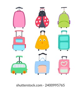 kid luggage set cartoon. pack back, rucksack open, book people kid luggage sign. isolated symbol vector illustration