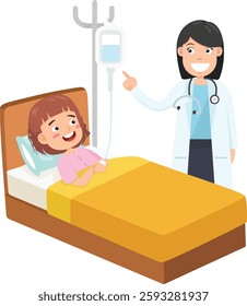 Kid lying in bed while having examination with doctor pediatrician