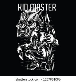 Kid Master Black and White Illustration