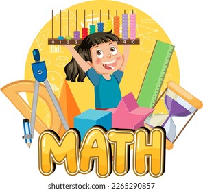 Kid with math element banner illustration