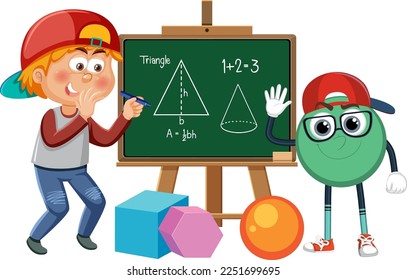 Kid with math equation on blackboard illustration