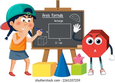 Kid with math equation on blackboard illustration
