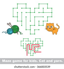 Kid maze game. Cat want to play with yarn.