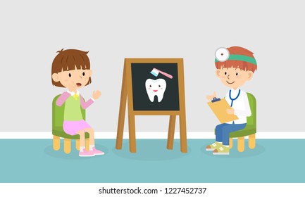 Kid meet the dentist at dental pediatric clinic for checkup teeth and gum health .Picture for dentistry of children and oral hygiene awareness.