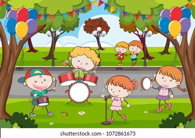 Kid Music Band in a Park illustration