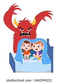 kid nightmare sleep vector illustration