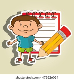 kid with notebook and pencil isolated icon design, vector illustration  graphic 