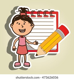 kid with notebook and pencil isolated icon design, vector illustration  graphic 