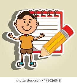 kid with notebook and pencil isolated icon design, vector illustration  graphic 