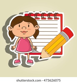 kid with notebook and pencil isolated icon design, vector illustration  graphic 